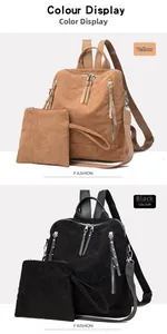 Detail of corduroy backpack and pouch set with metal studs and zipper pockets