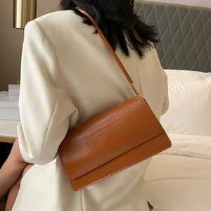 Women Crocodile Pattern PU Leather Underarm Baguette Bag French Retro Minimalist Shoulder Messenger Bag Fashion Handbag