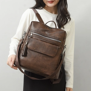 Large Capacity PU Leather Backpack For Women Fashion School Bag Stylish Urban Minimalism Travel Bag With Tassel Detail