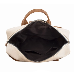 Women's large capacity PU leather backpack in cream white with brown leather handles