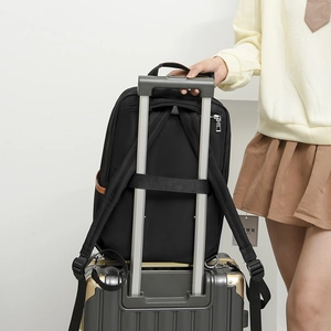 Waterproof black 15.6 inch laptop backpack with trolley sleeve for easy travel