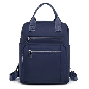 Sac à dos en nylon bleu marine imperméable avec plusieurs poches pour femme
