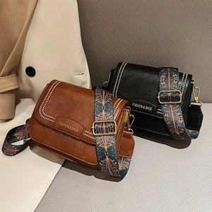 Borsa a Tracolla Quadrata in Pelle PU Vintage da Donna Con Tracolla Larga Geometrica Boema Borsa a Tracolla Casual Quotidiana