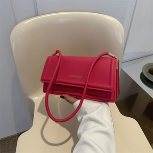 Hot pink minimalist rectangular shoulder bag for women with gold metallic accents