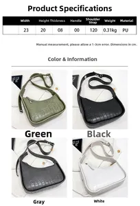 Detail specifications for crocodile pattern PU leather shoulder bag with dimensions