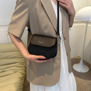 Borsa a tracolla nera minimalista da donna con stampa coccodrillo e logo Fashion