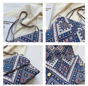 Sac bandoulière tissé style ethnique avec motifs géométriques et détails de la chaîne