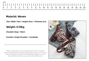 Ethnic woven chest bag product dimensions and specifications for 14x24x5cm crossbody bag