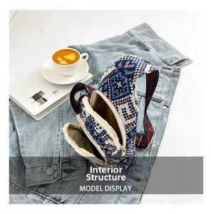 Internal structure of bohemian woven chest bag with multiple layers and dual zippers