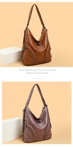 Detail showing soft PU leather texture and rivet accents on a versatile crossbody bag