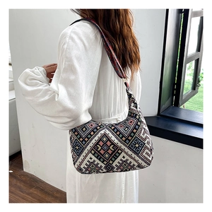 Sac à bandoulière style ethnique avec jacquard géométrique et large sangle colorée