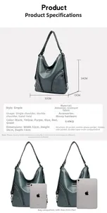 Detailed dimension chart and size comparison of the teal faux leather multi-way backpack