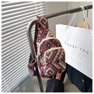 Ethnic Bohemian Geometric Woven Chest Bag For Women Colorful Wide Strap Crossbody Bag Casual Holiday Small Shoulder Bag Travel Purse