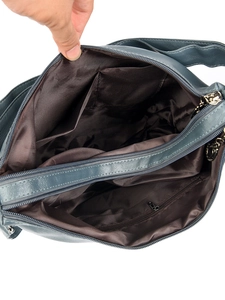 Versatile teal PU leather multi-pocket backpack with organized interior compartments