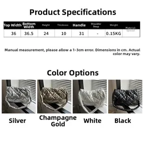 Spécifications de taille pour sac à bandoulière matelassé en argent, or, blanc et noir