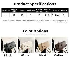 Detailed size chart and multi-color view of stylish PU leather crossbody square bags