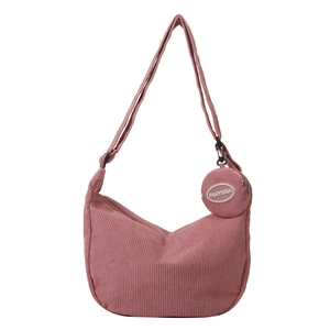 Minimalist pink corduroy crescent crossbody bag with matching round coin purse