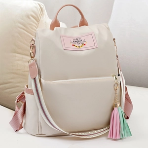 Sac à Dos Mode en Tissu Oxford pour Femme Décontracté de Voyage Petit Sac d'École avec Glands et Bandoulière Rayée