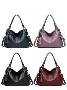 Multiple colors of lychee pattern PU tote bags with tassel charms and shoulder straps