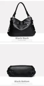 Detail view of the black lychee pattern PU tote bag showing back zipper and reinforced bottom