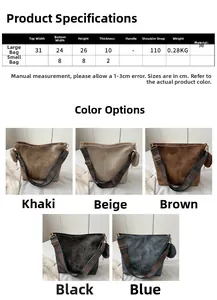 Size specifications of bucket tote bag with wide strap and matching mini pouch set