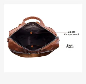 Detailed interior of brown leather backpack with zip pocket and inner lining