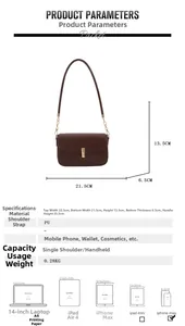Detailed size specifications and capacity guide for vintage brown shoulder bag