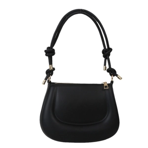Sac bandoulière demi-lune en cuir noir minimaliste avec bandoulière nouée et détails dorés