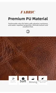 Detail of brown litchi pattern PU leather featuring water-resistant and durable texture