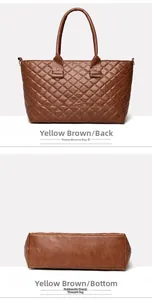 Vue détaillée du dos et du fond du sac cabas matelassé jaune marron à surpiqûres
