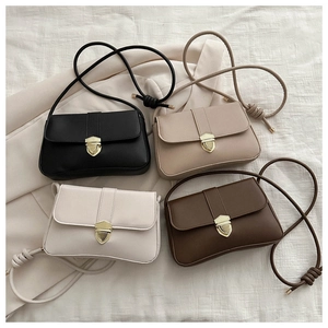 Classic Women Fashion PU Leather Shoulder Bag Retro Small Square Bag High Capacity Crossbody Purse With Metal Lock And Knotted Strap