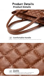 Détail d'un sac cabas en cuir matelassé marron avec poignée confortable et boucles dorées