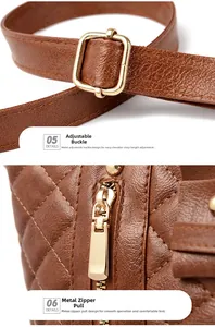 Détail du sac cabas matelassé marron avec boucle en métal doré et fermeture éclair