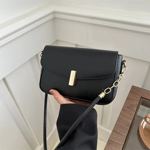 Vintage Minimalist Women PU Leather Crossbody Bag Gold Metal Lock Stitching Chain Shoulder Strap Fashion Square Messenger Handbag