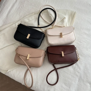 Minimalist square underarm bags in black, beige, khaki, and coffee with gold buckles