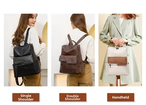 Versatile soft leather backpack for women shown in single shoulder and hand-carry styles