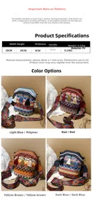 Detail view of ethnic woven crossbody bag with colorful fringe tassels and wide strap
