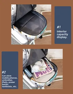 Interior view of graffiti backpack showing large main compartment with daily essentials