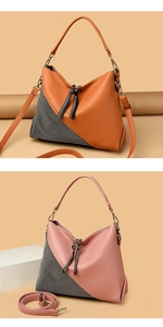 Detail of trendy shoulder bag with sparkling rhinestone patchwork and fringe tassel zip