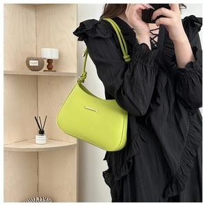 Neon lime green PU leather hobo shoulder bag styled with elegant gold metal buckle detail