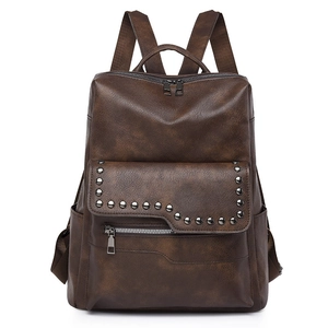 Vintage Women PU Leather Rivet Backpack Simple Casual Fashion Large Capacity Travel School Shoulder Bag Anti-Theft Backpack
