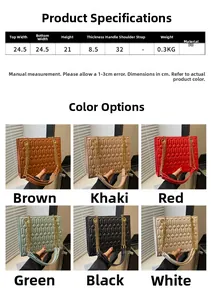 Detailed size chart and multi-color options for quilted PU leather chain bag