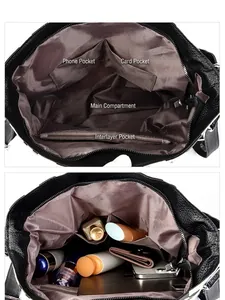 Black pebbled leather tote bag with organized internal pockets and large main compartment
