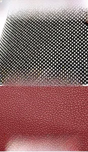 Detail of silver rhinestone embellishment and red lychee texture leather on handbag