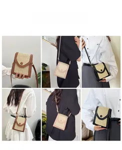 Straw woven mini shoulder bag in multiple colors styled with different casual outfits