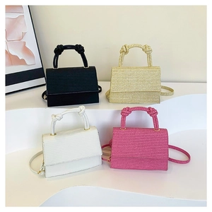 Woven Pattern Small Square Bag With Knotted Handle PU Leather Shoulder Crossbody Bag For Women Trendy Summer Fashion Purse