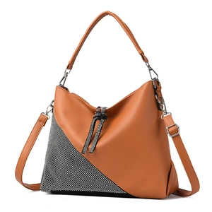 Brown hobo shoulder bag with rhinestone polka dots and long tassel zip detail