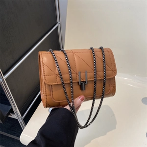 Sac à Bandoulière Matelassé pour Femmes Motif Losanges Chaîne Cuir PU Petit Sac Bandoulière Minimaliste Chic Urbain Carré