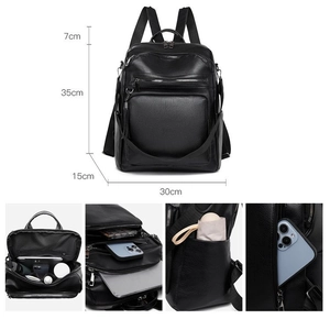 Litchi pattern black leather backpack for women with spacious compartments for travel