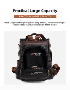 Macro view of anti-theft PU leather backpack with back opening and spacious interior